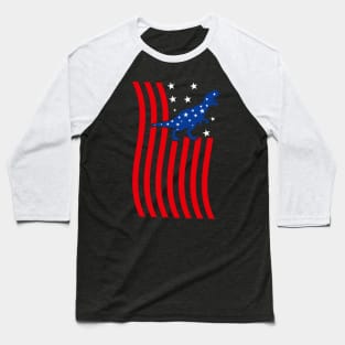 Patriotic Dinosaur Silhouette with American Flag, Creative depiction of a dinosaur silhouette filled with the American flag stars and stripes Baseball T-Shirt